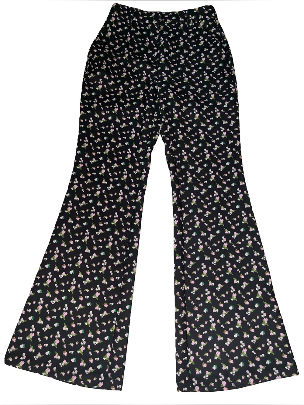Tanya Taylor Black Floral Flare Pants High Rise Ditsy Print Boho Chic Y2K 70s